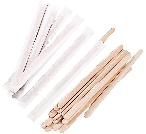 Gmark Individually Wrapped Coffee Stir Sticks 5.5” Extra Thick & Sturdy (140mm x 6mm x 1.3mm), Premium Natural Birch Wood, Eco-Friendly Coffee Stirrers for Hot Drinks, 500 Count, Round End GM1014A