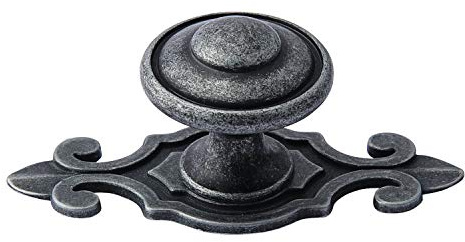 TIECA.HW 4Pcs Antique Pewter Top Ring Cabinet Knobs with Fleur de Lis Backplates, 1.21-Inch Diameter Antique Silver Rustic Dresser Drawer Pulls Handles Kitchen Bathroom Hardware, 2.92-in Length
