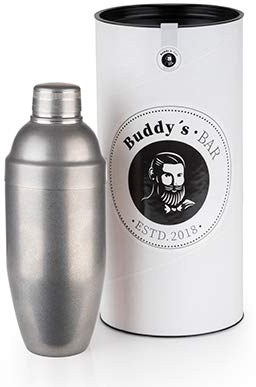 Buddy's Bar - Bar-Shaker Classic, shaker de haute qualité de 700 ml, shaker à cocktail, sans danger pour les aliments, y compris boîte cadeau, acier inoxydable antique