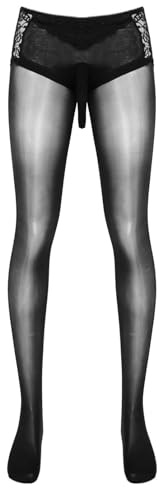 dPois Herrstrumpbyxor nylonstrumpbyxor sexiga underkläder underkläder glänsande leggings transparent med spets penisfodral erotiska underkläder sexiga underkläder, svart, XXL
