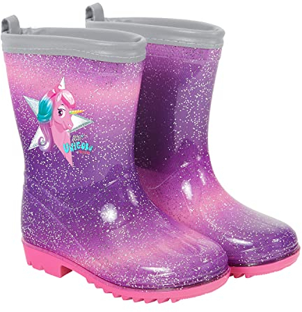 PERLETTI Kinder Einhorn Gummistiefel Rosa mit Glitzern - Wasserdichte Regen Stiefel Regenstiefel mit Rutschfeste Sohle und Silber Rand Reflektierend - Unicorn Stiefeletten Mädchen (Lila, 22/23 EU)