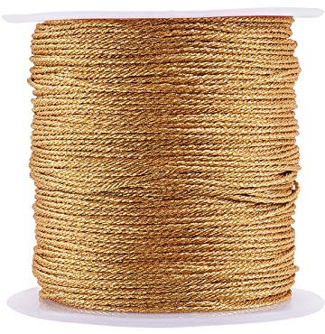 UR URLIFEHALL 82 pieds/25m Cordon métallique doré pour Bricolage Bijoux Artisanat Fabrication de Perles Fil Corde avec Bobine 0.8mm