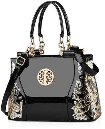 NICOLE & DORIS Donna Borse a mano vernice Borse a Tracolla Elegante Borse a Spalla in PU Pelle Borsetta Borse Tote Moda Borsa ricamata da Donna Nero