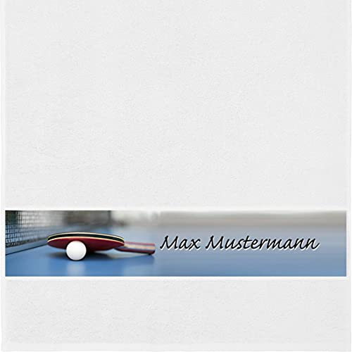 Manutextur Handtuch mit Namen - personalisiert - Motiv Tischtennis - viele Farben & Motive - Dusch-Handtuch - weiß - Größe 50x100 cm - persönliches Geschenk mit Wunsch-Motiv und Wunsch-Name