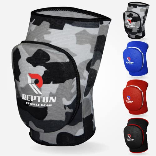 Protective Knee Pads | Elasticated Gel Padded Knee Support Sleeves for Work, Gardening, and Sports | Thick Poly-Cotton, Anti-Slip, Comfortable Knee Pads for Men & Women (Grey Camo, S/M)