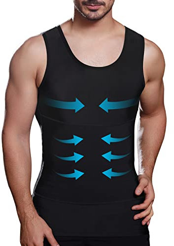 Lgtfy Herren Body Shaper Weste, Brust Bauch Kompression Tank Top, Bauch Verstecken Unterhemden – Wechseln Sie in Sekunden, Schwarz, XL