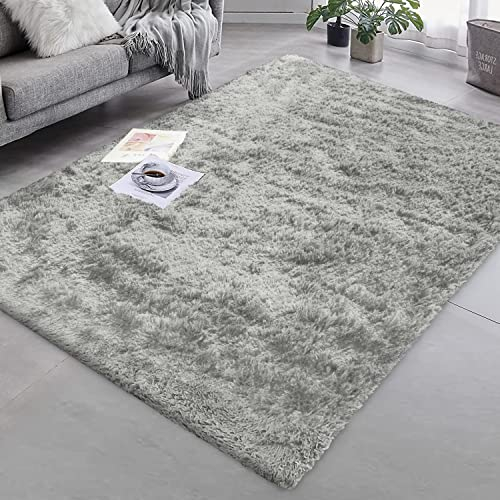 Granbest Shaggy Teppich Hochflor Langflor Teppiche für Wohnzimmer Moderner Flauschiger Kurzflor Teppich Rutschfester Teppich für Altere und Kinder（80cm*150cm，Hellgrau）
