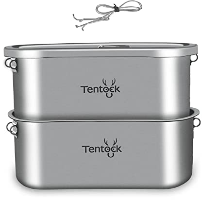 Tentock Titanio Borraccia Kit Militare con Bottiglia d'Acqua e Set di Pentole, Portatile Set di Tazze da Mensa All'aperto per Campeggio Viaggio (1000ml+750ml+400ml)(Lunch Box 750ml+400ml)