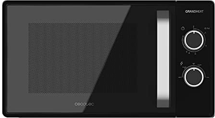 Cecotec Microondas de 20 Litros Grandheat 3050. 1050 W en 6 Niveles, Revestimiento Anti-Dirt iTech, Tecnología 3DWave, Modo descongelación, Temporizador, Negro con Puerta de Cristal