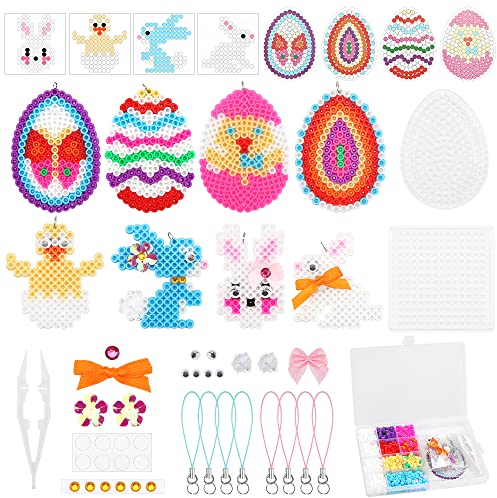 Bügelperlen platten set,Bügelperlen ostern,Kinderbasteleien zu Ostern,Muster mit Ei und Hasenform,Geeignet für Osterkinder DIY, Kann als Osterschmuck verwendet werden