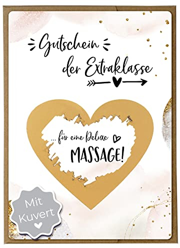 Joli Coon Valentinstagskarte - Gutschein für eine Massage mit Kuvert - Rubbelkarte