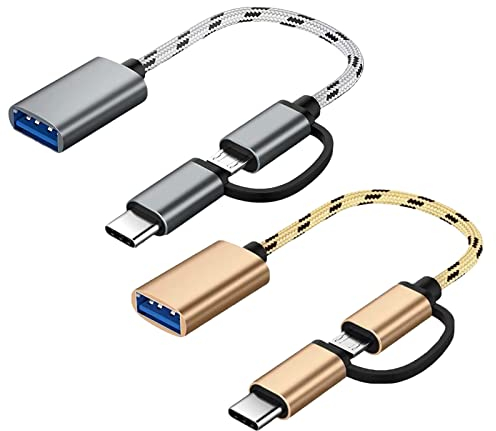 Lot De 2 Adaptateurs 2 en 1 Type-C/Micro vers USB, CâBle Adaptateur USB OTG 2 en 1 Android, Adaptateur USB, pour Macbook, Android, Huawei, Millet, Samsung, Etc. (Gris + Or)