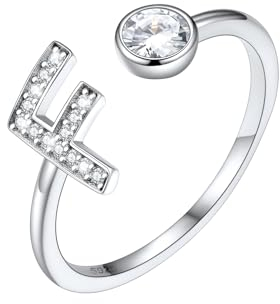 SILVERCUTE 925 Sterling Silber Offener Ring mit Buchstabe F | Zirkonia Initiale Statement Ring für Frauen Mädchen Schmuck Accessoire für Geburtstag Weihnachten