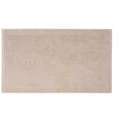 Tommy Hilfiger - Badteppich, Duschvorleger, 50 x 80 cm, vielseitig einsetzbar, aus 100 % reinem Baumwollfrottee, maschinenwaschbar, Sand