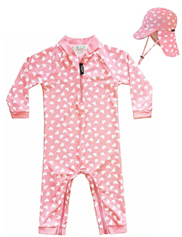 weVSwe Costume da Bagno per Bambina Protezione dai Raggi UV Un Pezzo con Cappello da Sole per Bambini Cappello con Patta Cuore Rosa 12-18 Mesi