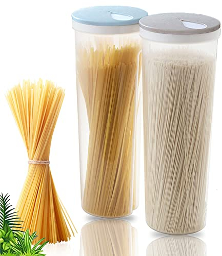 BBAOO Spaghetti Aufbewahrung, 2 Stücke Vorratsgläser mit Deckel, Spaghetti Dose, Aufbewahrungsbox Küche, Zur Aufbewahrung Von Nudeln, Snacks, Nüssen, Getreide (Khaki, Blau) 28 X 10CM