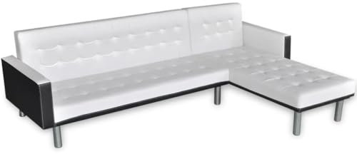 vidaXL Schlafsofa in L-Form Kunstleder Weiß und Schwarz