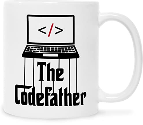 GRAVURZEILE Bedruckte Tasse mit Spruch - The Codefather - Geschenk für IT Techniker - Kaffeebecher für Programmierer & Informatiker - Geschenke für Itler Nerds Geeks - Farbe: Weiß