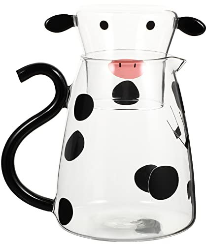 UPKOCH Brocca Per Acqua In A Forma Di Mucca Con Set Di Tazze 18. 6 Once (Ml) Brocca In Per Mucca Simpatico Cartone Animato Con Manico Per Succo Di Tè Freddo Latte