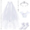 6-teiliges Mädchen-Schleier-Set zur Erstkommunion, enthält Kopfschmuck für die Erstkommunion, mit Kamm, Schleier, Strass-Krone, weiße Satin-Handschuhe, Weiss/opulenter Garten, Einheitsgröße