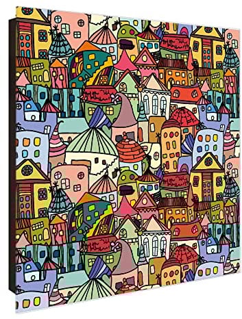 banjado® Großer Schlüsselkasten Glas/Schlüsselbox 30cm x 30cm mit 50 Haken - Motiv Funky Town/Schlüsselkasten modern für Schlüsselaufbewahrung mit beschreibbarer, magnetischer Glastür