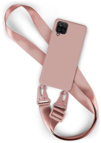moex Hover Cover für Samsung Galaxy A12 Handyhülle zum Umhängen mit Band, Hülle mit Handykette abnehmbar, Handyband & Karabiner Lanyard Soft Case mit Verstellbarer Kette, Rosa