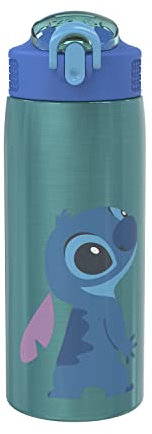 Zak Designs Disney Lilo and Stitch Water Bottle for Travel and At Home, 19 oz Vacuum Insulated Stainless Steel with Locking Spout Cover, Built-In Carrying Loop, Leak-Proof Design (Stitch)