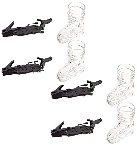 Herzeug 4x Schnapsglas für das perfekte Apres Ski Party Outfit Schnapsgläser in Skischuh-Form. 4 Stück Ski Shot mit passender Bindung - Schnapsgläser 4cl