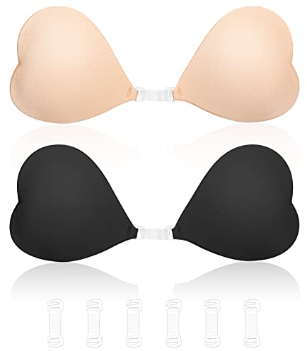 Kiiwah 2 Paia Reggiseno Invisibile Senza Spalline, Push Up Reggiseno Adesivo per Schiena Nuda, Riutilizzabile in Silicone, Bra Senza Ferretto per Festa Matrimonio Uso Quotidiano