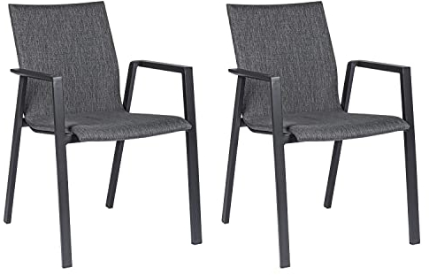 Home4You Gartenstühle 2er Set - Anthrazit - Textilen - Aluminiumrahmen - stapelbar