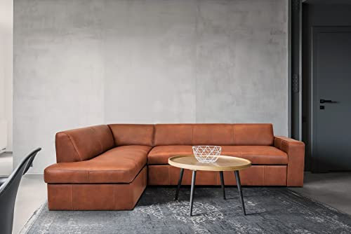 Quattro Meble Ecksofa Antalya I 270 x 164cm Echtleder Sofa Couch mit Schlaffunktion, Bettkasten und Kopfstützen Eck Couch Echt Leder Granada mit Ziernaht (164 x 270 cm Ecke Links)
