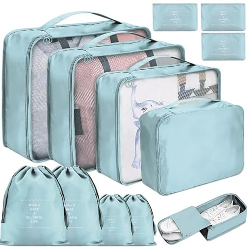 LPAOIS 12 PCS Organizador de Maletas,Cubos de Embalaje,Impermeable Organizador Maleta Viaje,Bolsas de Embalaje para Maletas Para Ropa,Zapato,Cosméticos,Ropa Interior(azul)