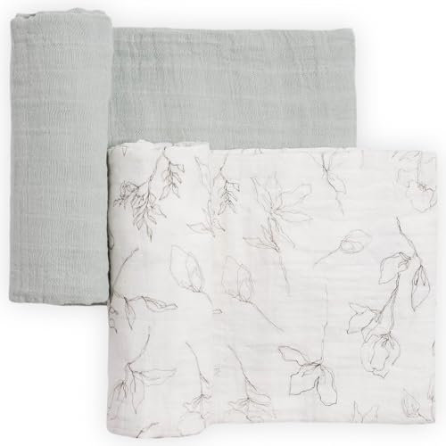 Little Unicorn Wickeldecke aus 100 % zertifizierter natürlicher Bio-Baumwolle, Musselin, 2 Stück, Geschenk-Set mit 2 Wickeltüchern (Blumenstift)
