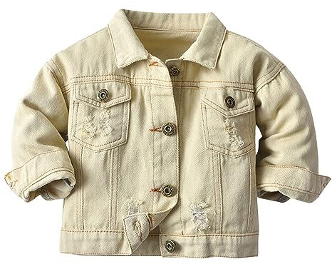 kosopse Kinderjacken Frühling Baby Jungen Mädchen Jeansjacke Kinder Kleinkind Button-Down-Jeansjacke Top Mantel Oberbekleidung Freizeitkleidung Weste 98 (Beige, 6-12 Months)