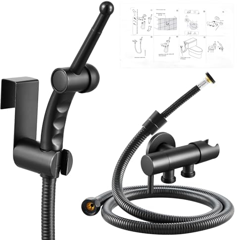 Kit Douchette Wc Toilettes Bidet, Set de spray pour bidet pour toilettes, Set de bidet avec douchette avec flexible de 1.2M et support, Set de douche pour bidet avec valve, Noir Mat
