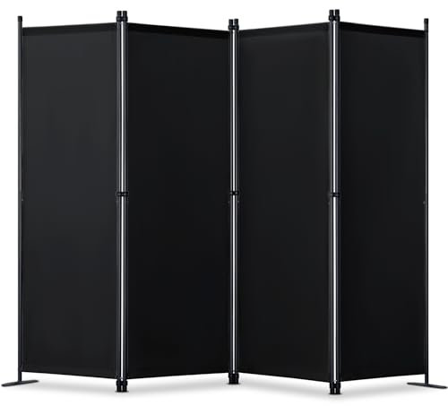 YIUHART Paravents - Separador de ambientes de 4 paneles, 225 x 165 cm, protección de privacidad, divisor de jardín, separador de ambientes plegable para interiores y exteriores, color negro