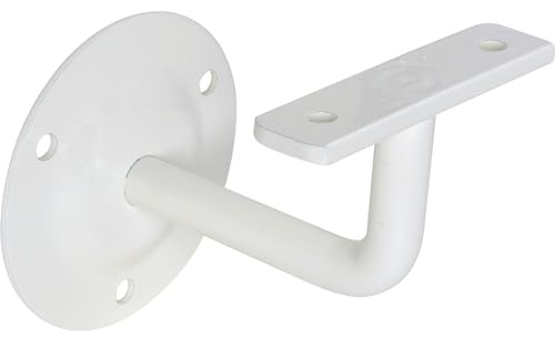 Schösswender Handlaufhalter mit Rosette und runder Auflage - Halterung für Handlauf - Wandabstand 75mm, Edelstahl weiß beschichtet