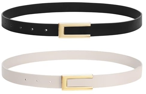 WHIPPY 2er-Pack Ledergürtel Damen Leder gürtel Damengürtel für Jeans Kleider Mäntel mit goldener Schnalle,schwarz/beige 110cm
