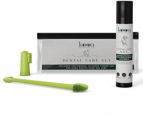kooa - Zahnpflegeset | Zahnbürste, Fingerling aus Silikon und Zahngel (50 ml) | sanfte Zahnreinigung | veganes Zahngel mit Hühnchengeschmack
