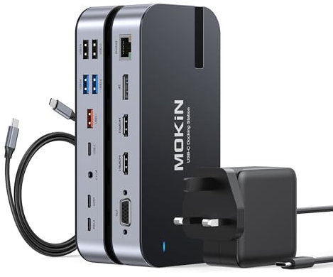 USB C Docking Station Dual Monitor with 65W Power Adapter 16 in 1 Laptop Docking Station Quad Monitor USB C Dock with Dual HDMI DisplayPort, VGA, 6 USB C/A, RJ45, 100W PD, Audio, SD/TF for Dell HP