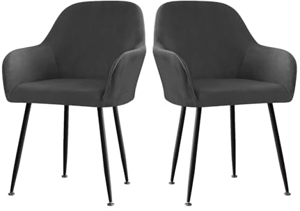 LIFEDX Stuhlhusse Stuhlbezug Samt Stretch 2er/4er/6er Set, Gebogen Stuhlbezüge Rückenlehne mit Armlehne Abnehmbar, Stuhlüberzug Esszimmerstühle Modern Bürostuhl Bezug Stuhl Beschützer-Black||2PCS