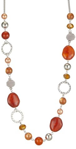 FULU AUTUMN Collana Lunga con Perline in Argento da Donna Collana Boho Lunga Bigiotteria Regali Compleanno per Lei(Red coffee)