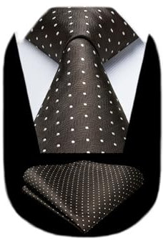 HISDERN Krawatte Herren Braun Tupfen Krawatte mit Einstecktuch Set Formal Klassische Hochzeit Elegante Business
