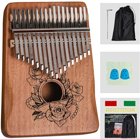 Kalimba Daumenklavier mit 17 Tasten, tragbares Mbira-Fingerklavier für Anfänger, C-Taste mit Notenbuch, Stimmhammer, Aufbewahrungstasche, Weihnachtsgeschenk für Erwachsene, Kinder, Jugendliche,