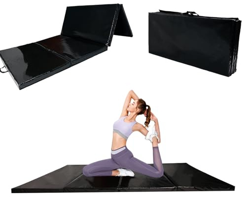 KAIDIDA 8 x 4 FT Foldable Gymnastics Mat with Carry Handles | Cushioned floor mat for tumbling yoga Pilates stretching and home fitness with a folding design for easier storage.