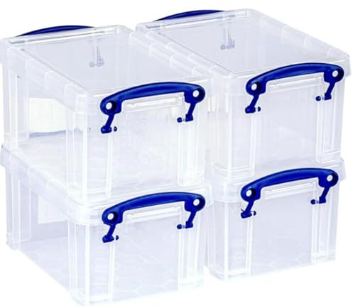 Really Useful Box, 0.7L, Clear Plastic Storage Boxes with Lids, Set of 4 (Clear)