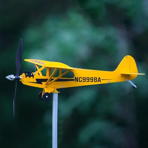 Weather Vane For The Garden | Piper J3 Airplane Weathervane | Airplane Wind Spinner | Weather Vane For Garden Wind Spinner | Plug In Vane Style Garden Decoration