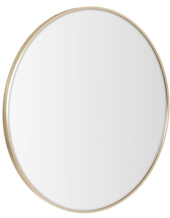 LOLAhome Espejo de Pared Redondo con Borde de Aluminio Dorado de Estilo Moderno y Sencillo Adecuado para Decoración, Recibidor, Baño, Dormitorio, Tocador y Vestidor