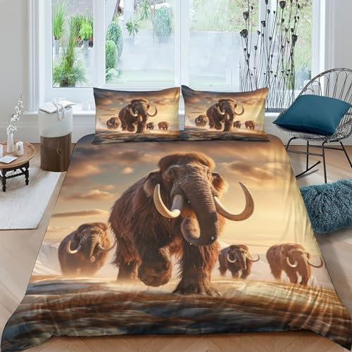NAHCBIOT Mammoth Kinder Bettwäsche 3D Print Betten Set Ice Age Bettwäsche Set Microfaser Qualität Bettbezug Mit Kissenbezug 3 Teilig Sets King(220x240cm)