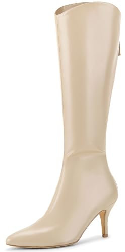 Allegra K Stivali alti al ginocchio da donna a punta con tacco a spillo, Beige, 39 EU